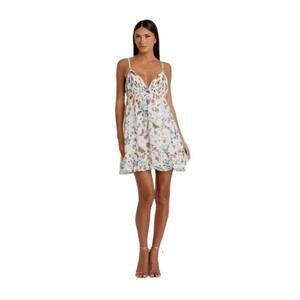 Mac Duggal White Floral Slip Dress with Multicolor Print